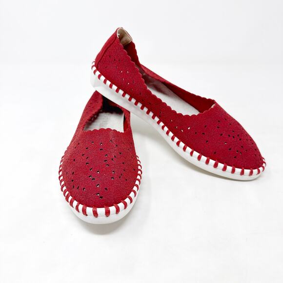 [Patrizia Spring Step] Red Grazana Leather Cutout Floral Ballerina Flats Size 36 - Picture 9 of 12